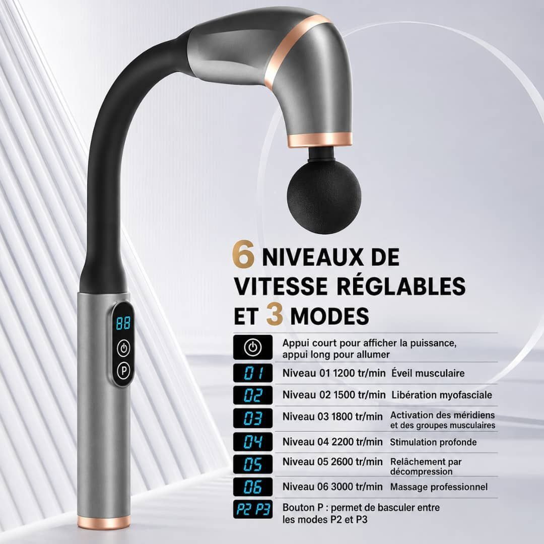 Masseur Électrique Percussif Sans Fil pour Cou, Épaules et Corps – 4 Têtes de Massage Interchangeables