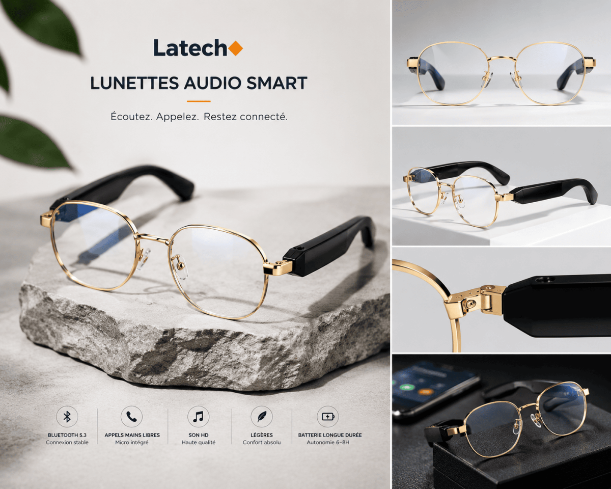 Lunettes Audio Connectées Bluetooth SmartSound™ – Smart Audio Glasses Sans Fil avec Micro Intégré